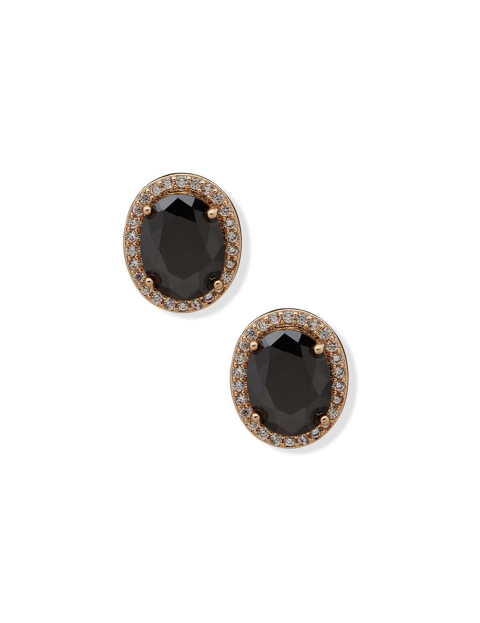 Earring Anne Klein Oval Halo Button Jet Pierced   | YPA-3584795